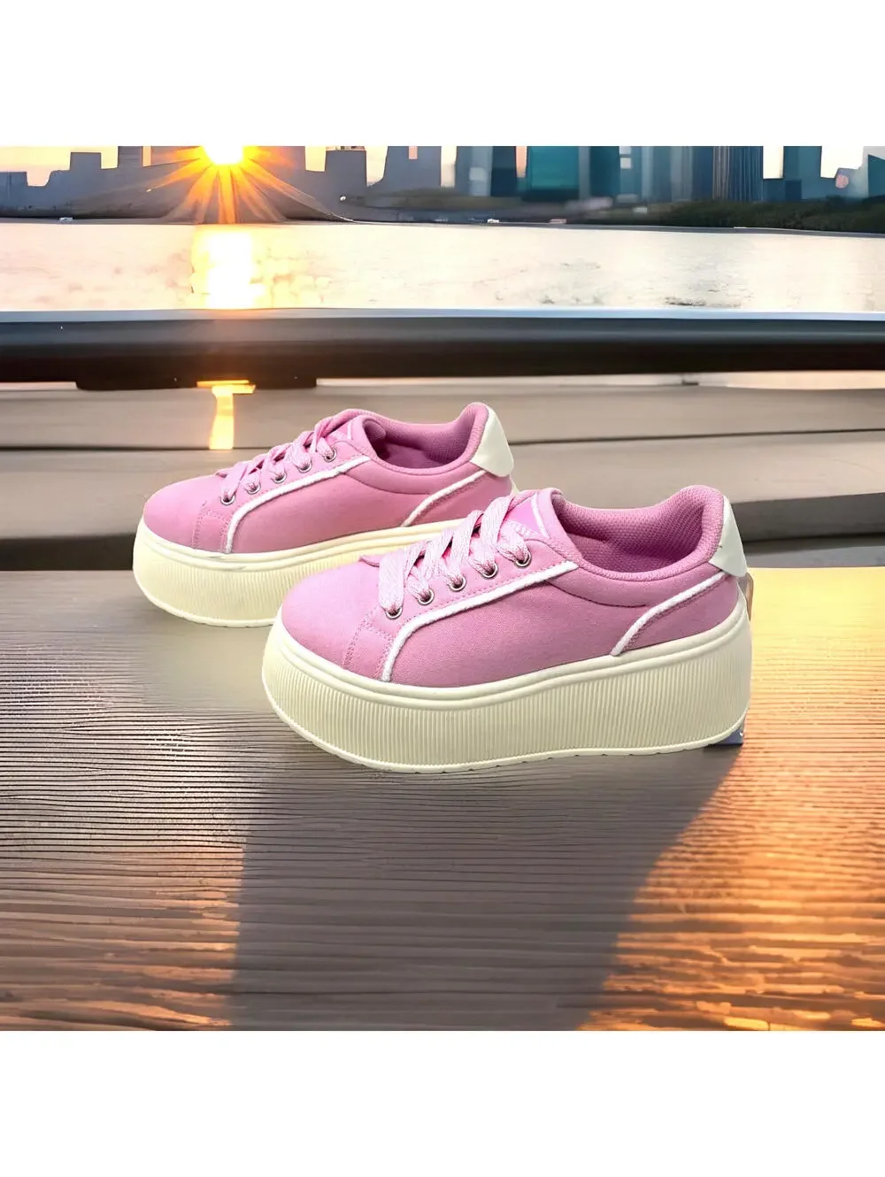 Lucky Step Platform Women’s Sneakers Bright Pink & White Size 7